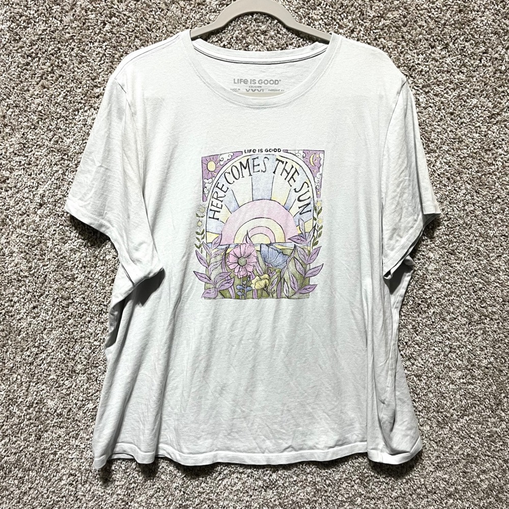 Life is Good T-Shirt Womens XXXL Here Comes The Sun Graphic Short Sleeve Crusher